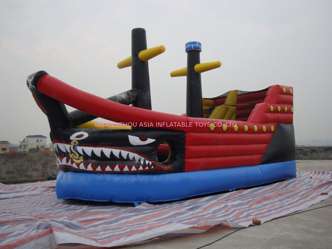 Huge Inflatable Fairground In Pirate Ship Design With Logo Printed For Kids